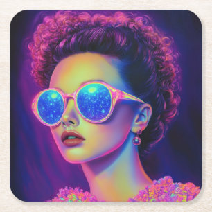 Posavasos Cuadrado De Papel Glamour Neon Galaxy