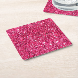 Posavasos Cuadrado De Papel Glamour Purpurina rosa caliente