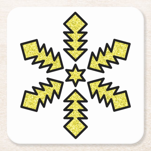 Posavasos Cuadrado De Papel Glitter Snowflake - Yellow Star (Anverso)
