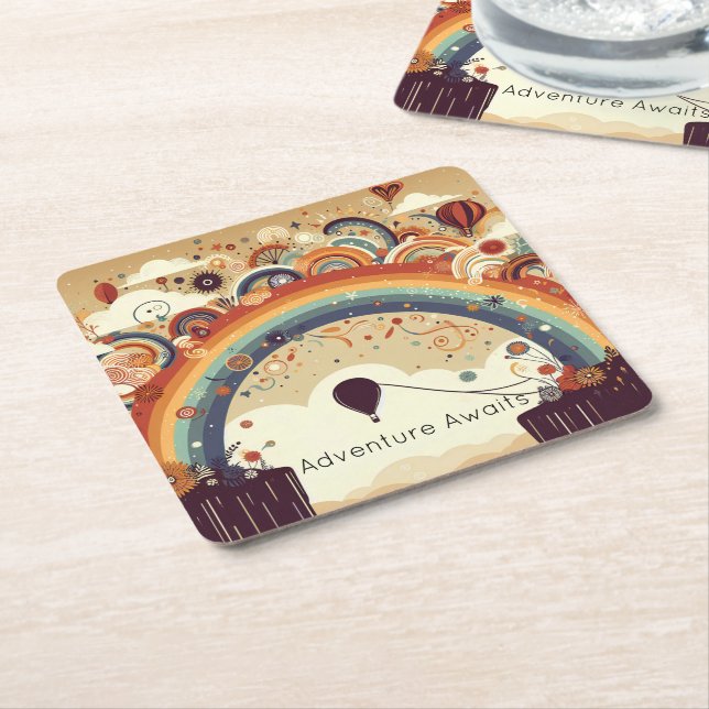 Posavasos Cuadrado De Papel Globo flotante (En perspectiva)