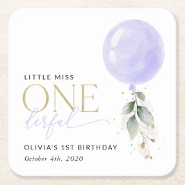 Posavasos Cuadrado De Papel Globo púrpura, vegetación, follaje, primer cumplea