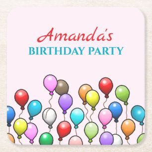 Posavasos Cuadrado De Papel Globos de Cumpleaños