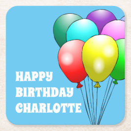 Posavasos Cuadrado De Papel Globos de Feliz Cumpleaños Coasters de Papel