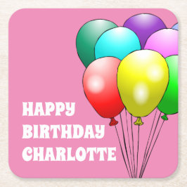 Posavasos Cuadrado De Papel Globos de Feliz Cumpleaños Revestimientos de Papel