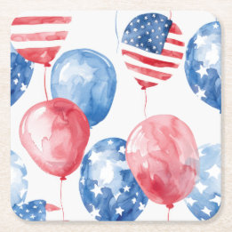Posavasos Cuadrado De Papel Globos Patrióticos de EE. UU.