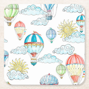 Posavasos Cuadrado De Papel Globos Vintage: Impresionante acuarela Seamless.