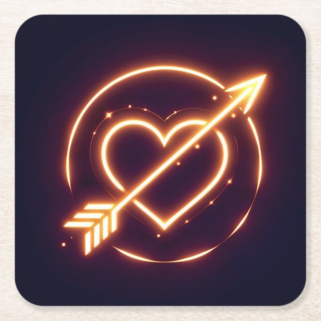 Posavasos Cuadrado De Papel glowing image of a heart with cupid's arrow (Anverso)