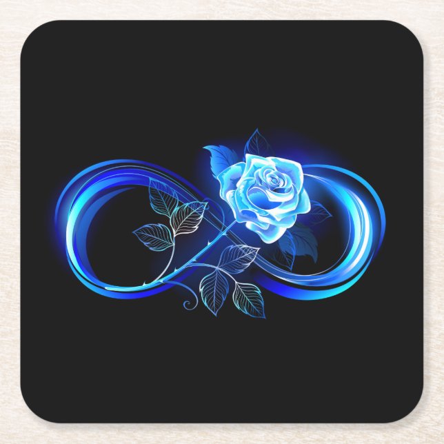 Posavasos Cuadrado De Papel Glowing infinity with blue rose (Anverso)
