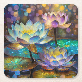 Posavasos Cuadrado De Papel Glowing Lotus Flowers Trio