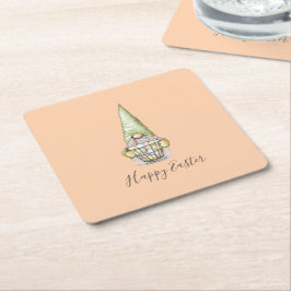 Posavasos Cuadrado De Papel Gnome dulce de Pascua con huevos