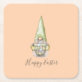Posavasos Cuadrado De Papel Gnome dulce de Pascua con huevos