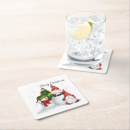 Posavasos Cuadrado De Papel Gnomos de Navidad