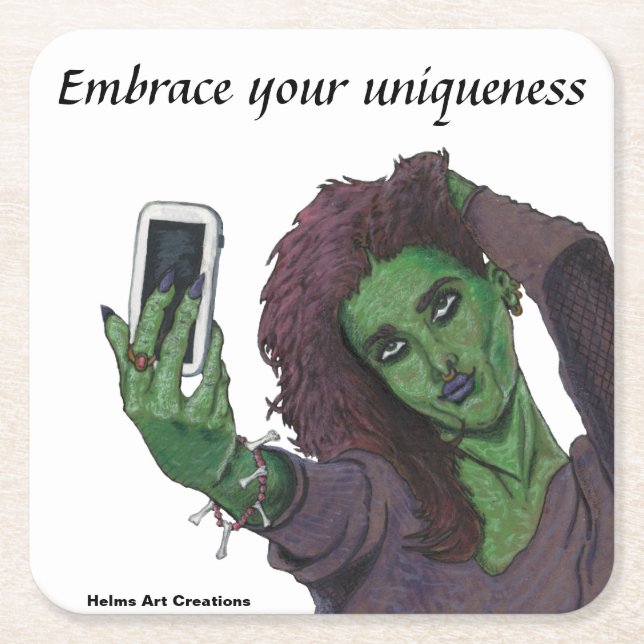 Posavasos Cuadrado De Papel Goblin Chica Celular Selfie de teléfono único de m (Anverso)