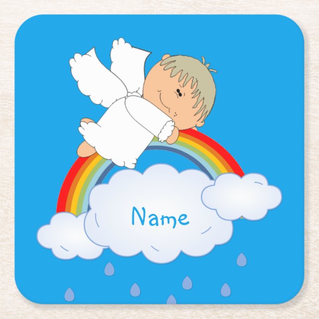 Posavasos Cuadrado De Papel Godson Godchild Baby Boy regalo personalizado (Anverso)