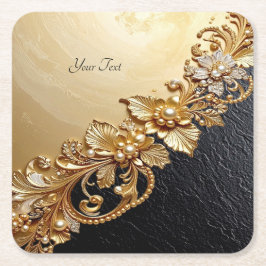 Posavasos Cuadrado De Papel Gold Floral Embellishments Paper Coaster