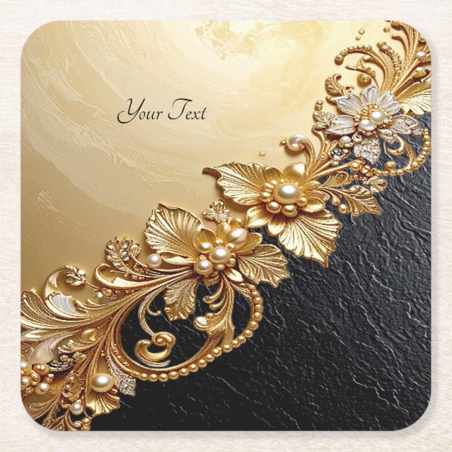 Posavasos Cuadrado De Papel Gold Floral Embellishments Paper Coaster (Anverso)