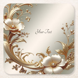 Posavasos Cuadrado De Papel Gold Floral Paper Coaster