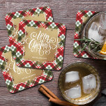 Posavasos Cuadrado De Papel Gold Merry Christmas Plage<br><div class="desc">Feliz Navidad con letras blancas de moda sobre un chisme de falso Relieve metalizado de oro,  estas galerías presentan un fondo de mantas rojas,  verdes y blancas de vacaciones y están personalizadas con tu nombre. Platos,  servilletas y más en nuestra tienda.</div>