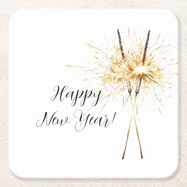 Posavasos Cuadrado De Papel Gold New Year's Eve Day Celebration Sparklers (Anverso)