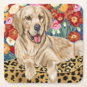 Posavasos Cuadrado De Papel Golden Boy Retriever