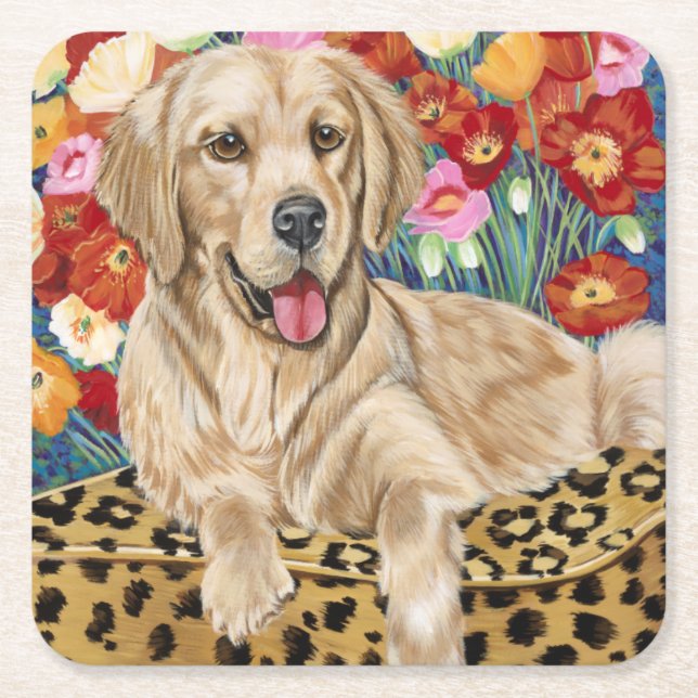 Posavasos Cuadrado De Papel Golden Boy Retriever (Anverso)