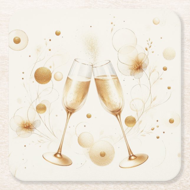 Posavasos Cuadrado De Papel Golden Bubbles Coasters (Anverso)