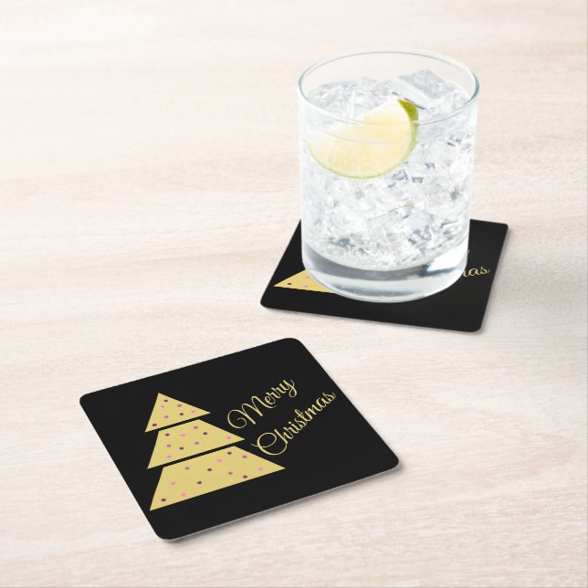 Posavasos Cuadrado De Papel Golden Christmas Tree Paper Coaster (In situ)