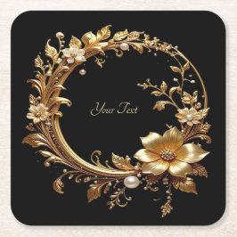 Posavasos Cuadrado De Papel Golden Floral Ornate Frame Paper Coaster