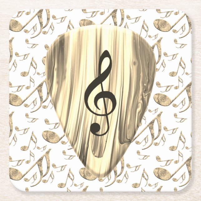 Posavasos Cuadrado De Papel Golden Music Pick – Treble Clef Art (Anverso)