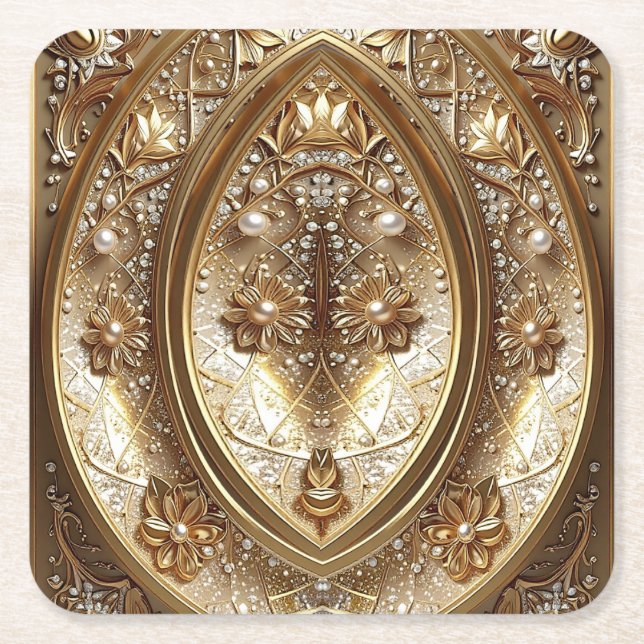 Posavasos Cuadrado De Papel Golden Ornate Frame Paper Coaster (Anverso)