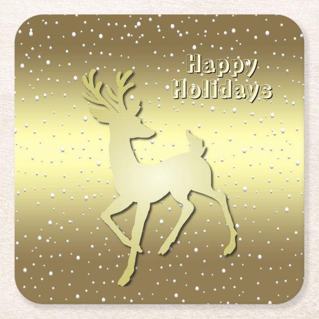 Posavasos Cuadrado De Papel Golden Reindeer Snowy Holiday Paper Coaster (Anverso)