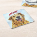 Posavasos Cuadrado De Papel Golden Retriever, Navidades Santa hat Personalizad<br><div class="desc">Un súper lindo conjunto de gallos con una representación acuarela de un Golden Retriever con un sombrero de Santa. O puedes reemplazarlo con tu propia foto. Añade tu texto al personalizar. Perfecto para los amantes de las mamás doradas y de los perros.</div>