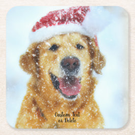Posavasos Cuadrado De Papel Golden Retriever, Navidades Santa hat Personalizad