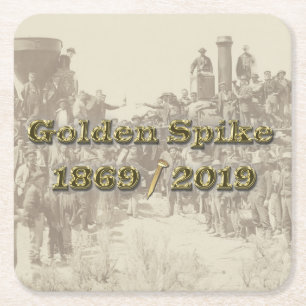 Posavasos Cuadrado De Papel Golden Spike Transcontinental Railroad Sesquincent