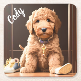 Posavasos Cuadrado De Papel Goldendoodle Personalizado Square Coasters