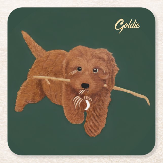 Posavasos Cuadrado De Papel Goldie Golden Doodle (Anverso)