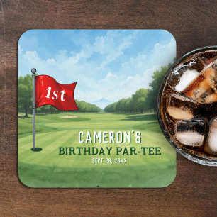 Posavasos Cuadrado De Papel Golf 1er Cumpleaños Fiesta Agujero En Uno