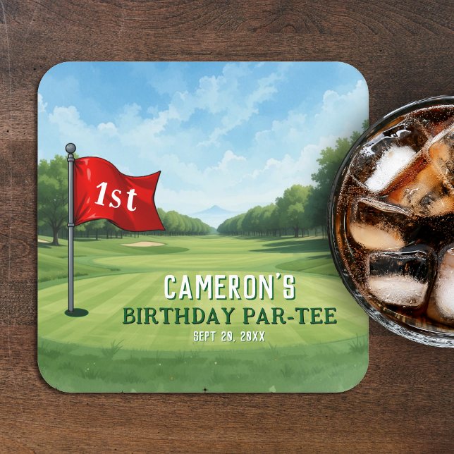 Posavasos Cuadrado De Papel Golf 1er Cumpleaños Fiesta Agujero En Uno (Golf 1st Birthday Party Hole In One Square Paper Coaster
)
