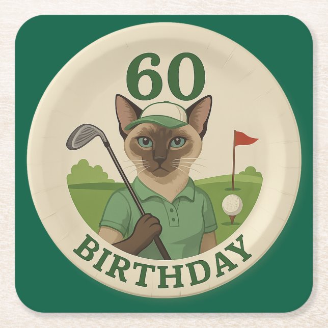 Posavasos Cuadrado De Papel Golf 60 cumpleaños para golfista con balón y tee (Anverso)