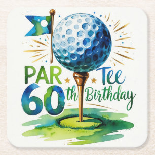 Posavasos Cuadrado De Papel Golf 60 cumpleaños para golfista con balón y tee