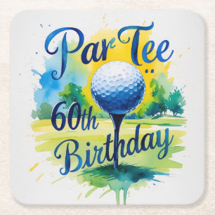 Posavasos Cuadrado De Papel Golf 60 cumpleaños para golfista con balón y tee
