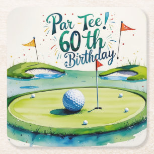 Posavasos Cuadrado De Papel Golf 60 cumpleaños para golfista con balón y tee