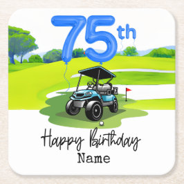 Posavasos Cuadrado De Papel Golf 75 cumpleaños al golfista