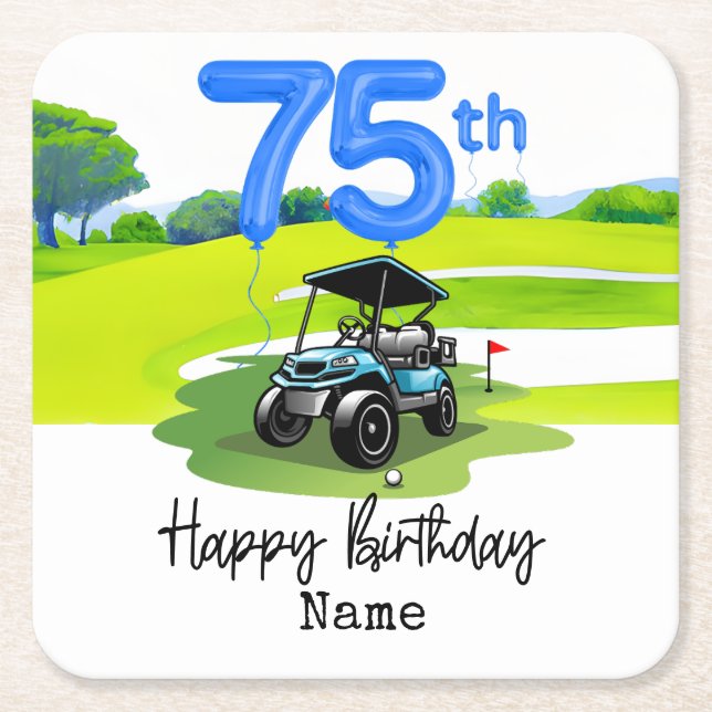 Posavasos Cuadrado De Papel Golf 75 cumpleaños al golfista (Anverso)