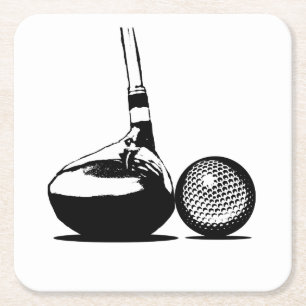 Posavasos Cuadrado De Papel Golf Ball and Club
