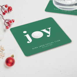 Posavasos Cuadrado De Papel Golf Holiday Joy Personalized Typography Green