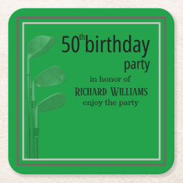 Posavasos Cuadrado De Papel Golf Modern Corporate Green Black 50th Birthday