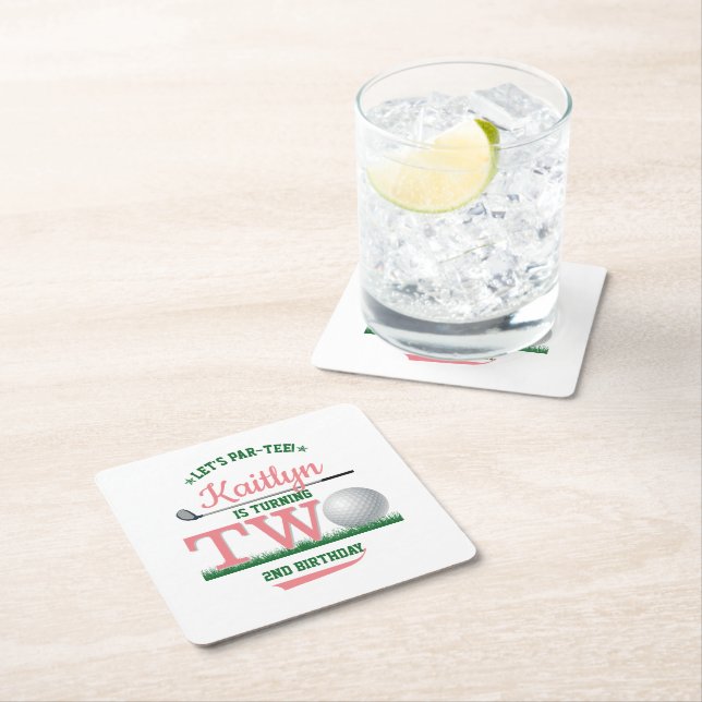 Posavasos Cuadrado De Papel Golf PAR-TEE 2º cumpleaños (In situ)