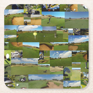 Posavasos Cuadrado De Papel Golf, Photo Collarge, Papel de montaña