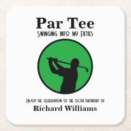 Posavasos Cuadrado De Papel Golf Player Swinging into My Fifties 50th Birthday